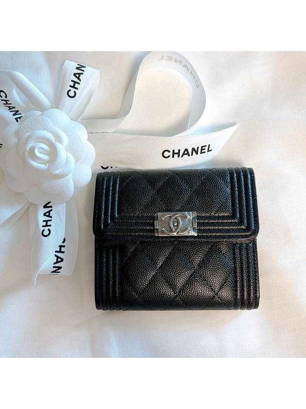 Boy  Small Flap Wallet Caviar Leather & Ruthenium Black - CHANEL - BALAAN 2