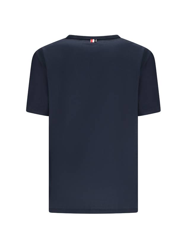 Men's Medium Weight Jersey Tipped Pocket Crewneck Short Short Sleeve T-Shirt Navy - THOM BROWNE - BALAAN 3