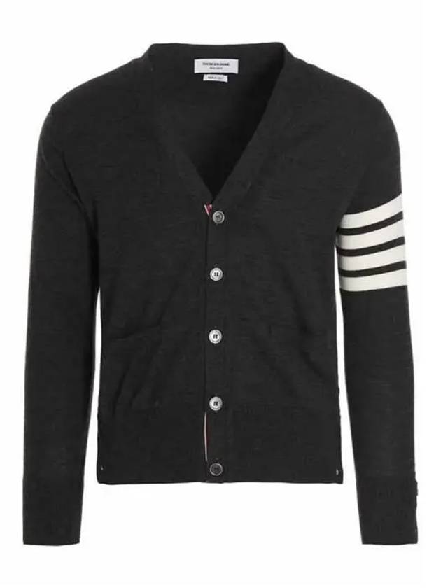 Men's Sustainable Classic Diagonal Wool Cardigan Dark Grey - THOM BROWNE - BALAAN 2