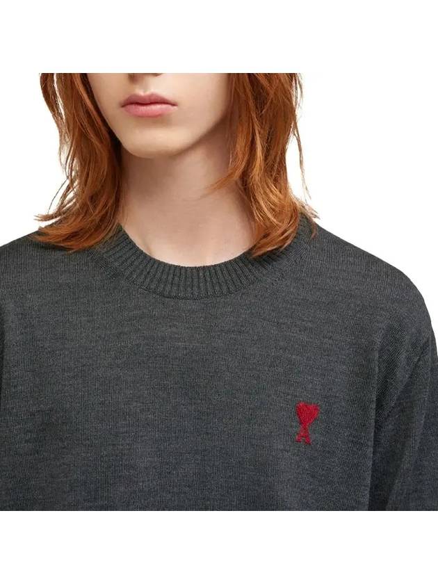 Heart Embroidered Logo Crew Neck Knit Top Heather Grey - AMI - BALAAN 4