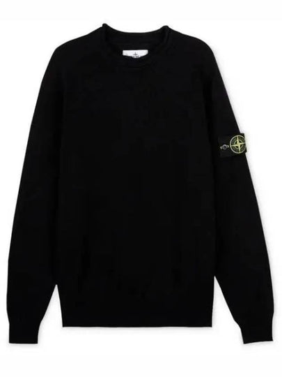 Men's Waffen Patch Crew Neck Raw Cotton Knit Top Black - STONE ISLAND - BALAAN 2