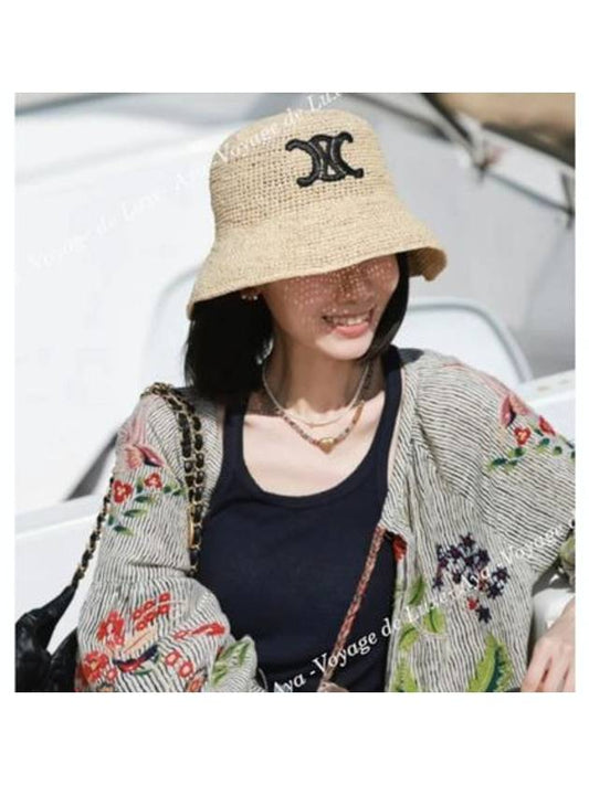 Triomphe Raffia Bucket Hat Natural Black - CELINE - BALAAN 2