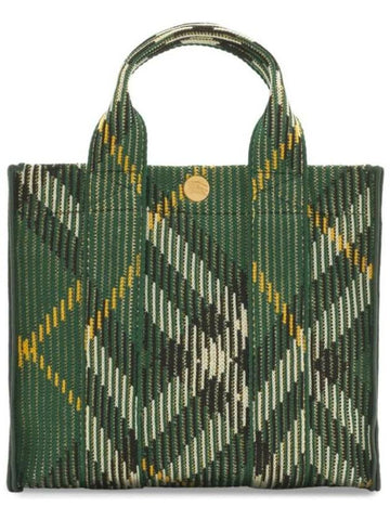 Check Knit Tote Bag Green - BURBERRY - BALAAN 1