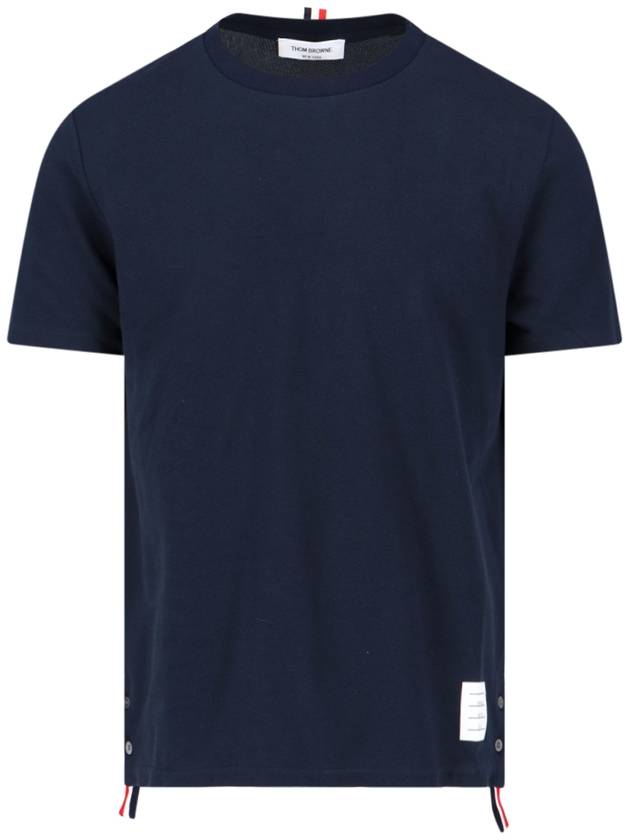 Men's Center Back Striped Short Sleeve T-Shirt Navy - THOM BROWNE - BALAAN 2