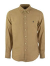 Embroidered Logo Linen Long Sleeve Shirt Brown - POLO RALPH LAUREN - BALAAN 2