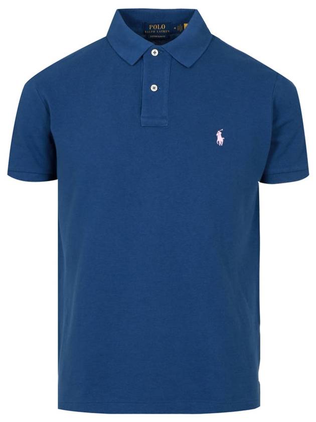 Embroidered White Pony Slim Fit Polo Shirt Blue - POLO RALPH LAUREN - BALAAN 2