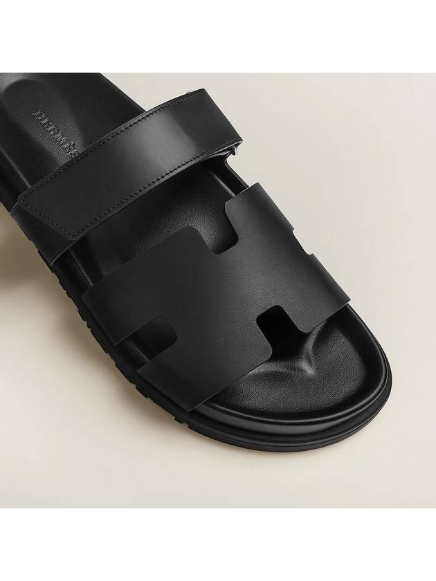 Hermes Chypre H Logo Calfskin Sandals Black - HERMES - BALAAN 6