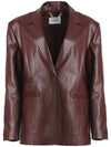 Classic One Button Oversized Faux Leather Jacket RED BROWN - ILROZE - BALAAN 1