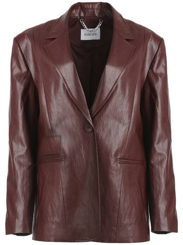 Classic One Button Oversized Faux Leather Jacket RED BROWN - ILROZE - BALAAN 1