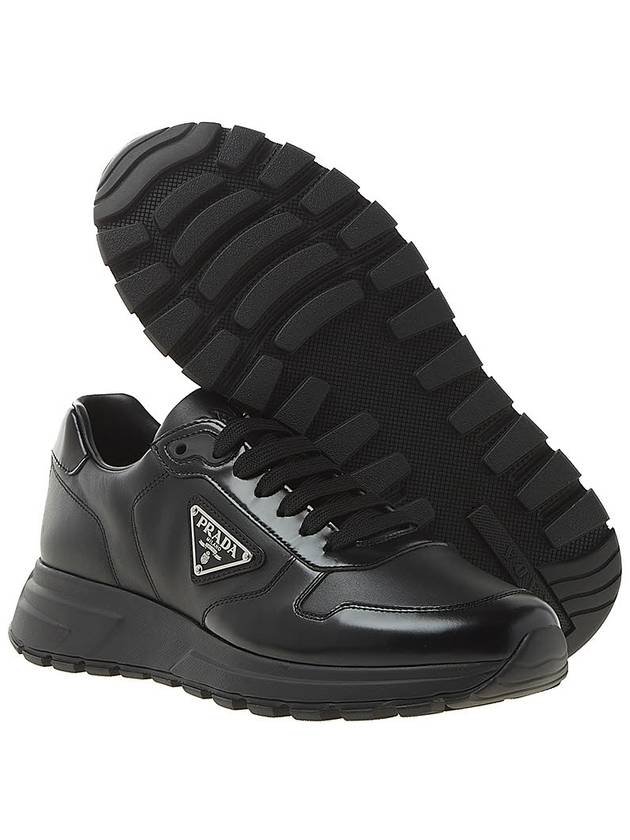 Triangle Logo Leather Low-Top Sneakers Black - PRADA - BALAAN 6