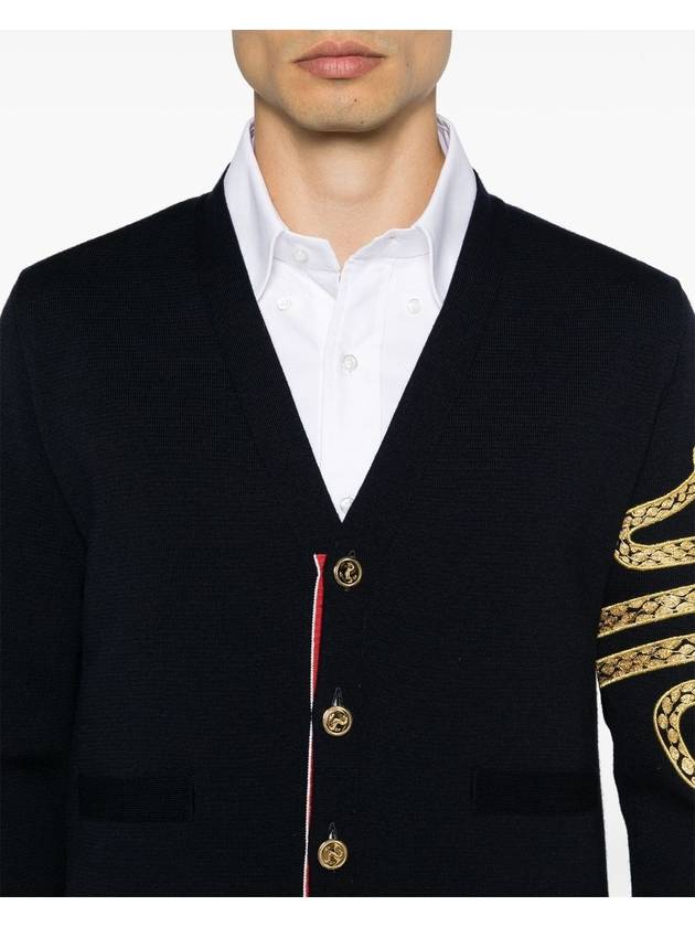 Luna New Year 4 Bar V Neck Cardigan Blue - THOM BROWNE - BALAAN 6