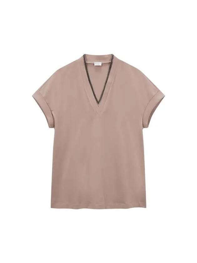 Women s Stretch Cotton V Neck T Shirt Light Brown - BRUNELLO CUCINELLI - BALAAN 1