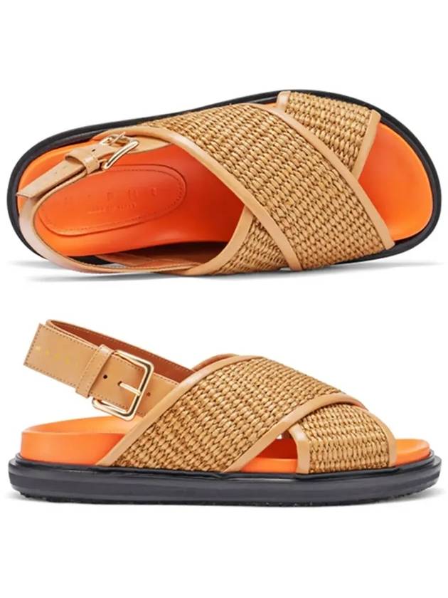 Leather Raffia Effect Fabric Fussbett Sandal Rawsiena Dustapricot - MARNI - BALAAN.