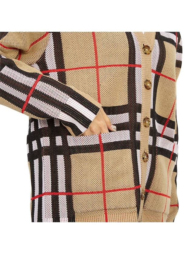 V-Neck Checked Technical Cotton Cardigan Archive Beige - BURBERRY - BALAAN 9