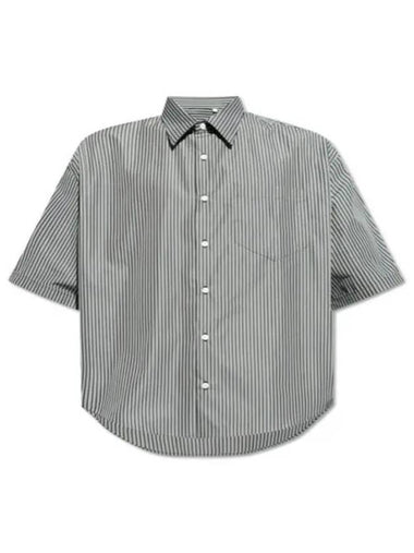 Striped Boxy Fit Short Sleeve Shirt Grey - AMI - BALAAN 1