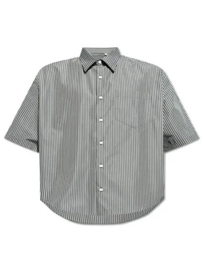 Striped Boxy Fit Short Sleeve Shirt Grey - AMI - BALAAN 2