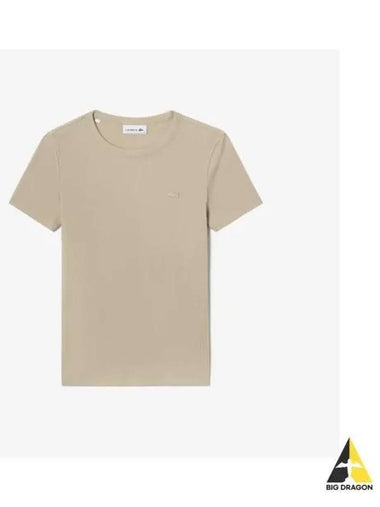 Women s rib tissue slim fit t shirt light beige - LACOSTE - BALAAN 1