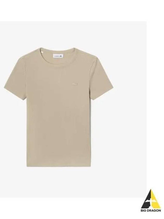 Women s rib tissue slim fit t shirt light beige - LACOSTE - BALAAN 1