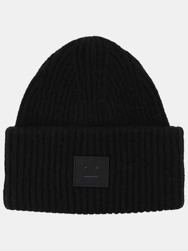 Face Patch Ribbed Wool Beanie Black - ACNE STUDIOS - BALAAN 4