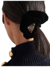 Women's Logo Detailed Velvet Scrunchie Black - PRADA - BALAAN 4