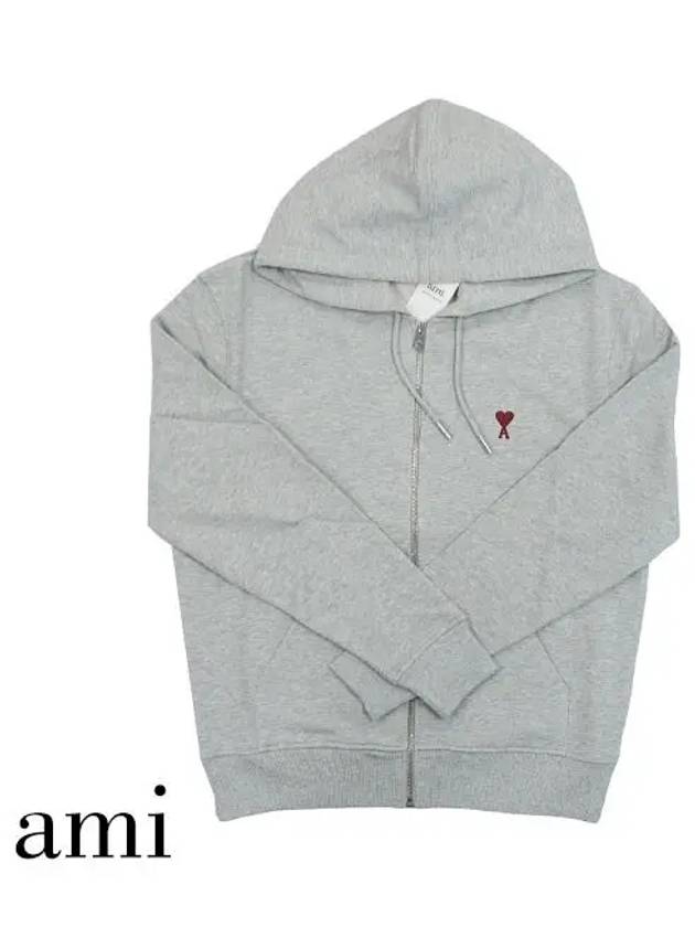 De Coeur Small Heart Zip Up Hoodie Grey - AMI - BALAAN 2