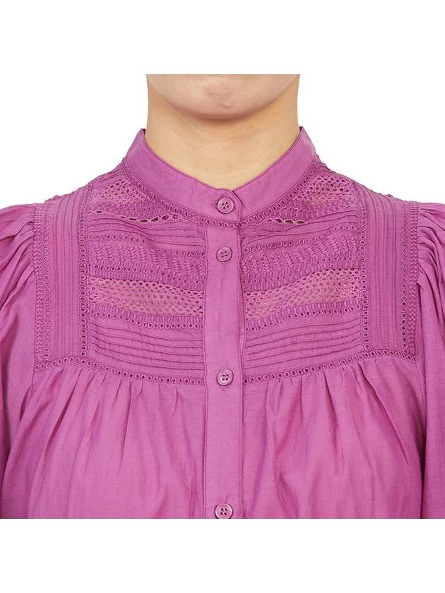 Women's Lace Insert Collar Long Sleeve Cotton Blouse Purple - VANESSA BRUNO - BALAAN 7