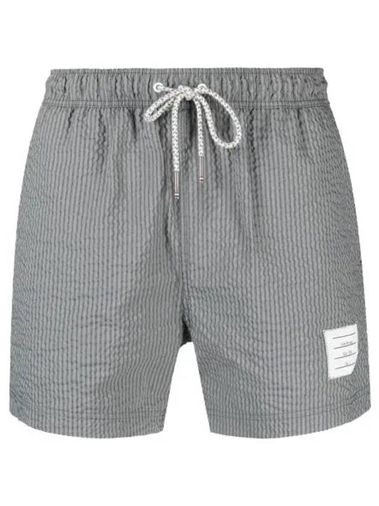 Striped Seersucker Swim Shorts Grey - THOM BROWNE - BALAAN 2