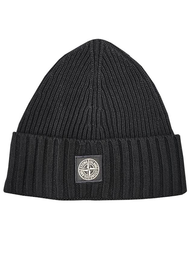 Kids Logo Patch Wool Beanie Black - STONE ISLAND - BALAAN 2