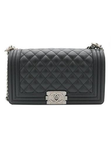 Boy Silver Hardware Medium Lambskin Flap Shoulder Bag Black - CHANEL - BALAAN 1