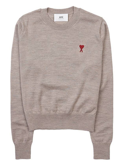 Heart Logo Crew Neck Merino Wool Knit Top Champagne - AMI - BALAAN 2