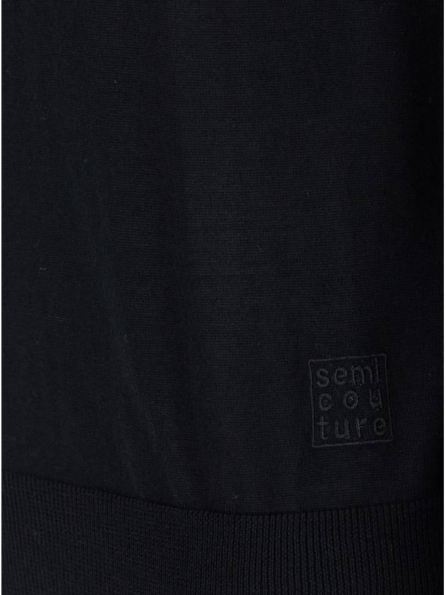 Black High Neck Pullover With Ribbed Trim In Wool Woman - SEMI COUTURE - BALAAN 3