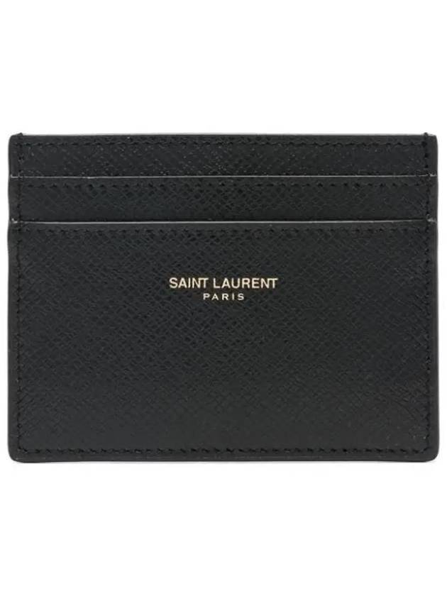 Embossed Logo Leather Card Wallet Black - SAINT LAURENT - BALAAN 1