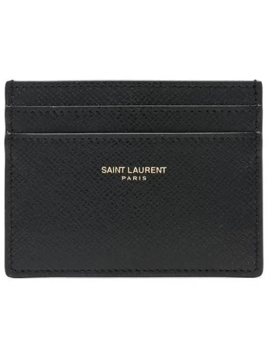 Embossed Logo Leather Card Wallet Black - SAINT LAURENT - BALAAN 1