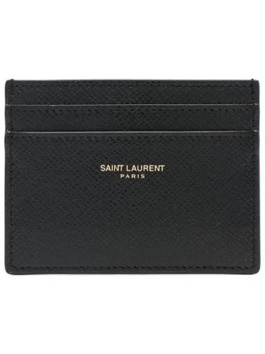 Embossed Logo Leather Card Wallet Black - SAINT LAURENT - BALAAN 1