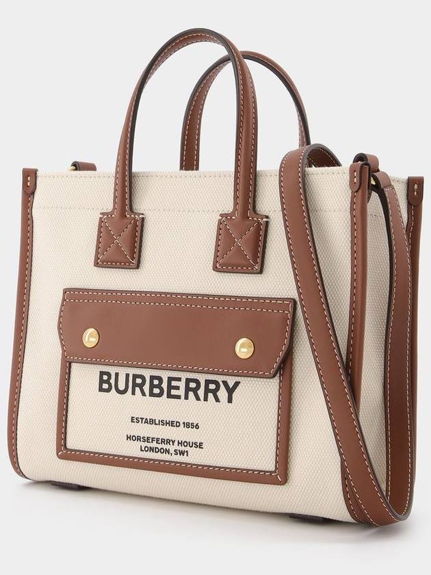 Mini Two-Tone Canvas and Leather Freya Tote Bag Natural Tan - BURBERRY - BALAAN 3