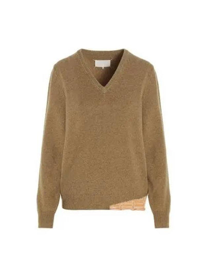 Back Stitch V-neck Wool Cashmere Knit Top Beige - MAISON MARGIELA - BALAAN 2