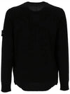 Logo Patch Round Neck Knit Top Black - STONE ISLAND - BALAAN 4