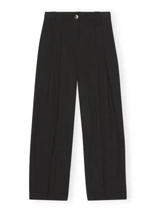 Drapey Melange Pleat Trousers Straight Pants Black - GANNI - BALAAN 2