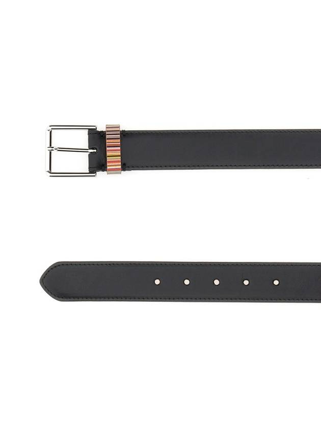 Signature Striped Leather Belt Black - PAUL SMITH - BALAAN 4