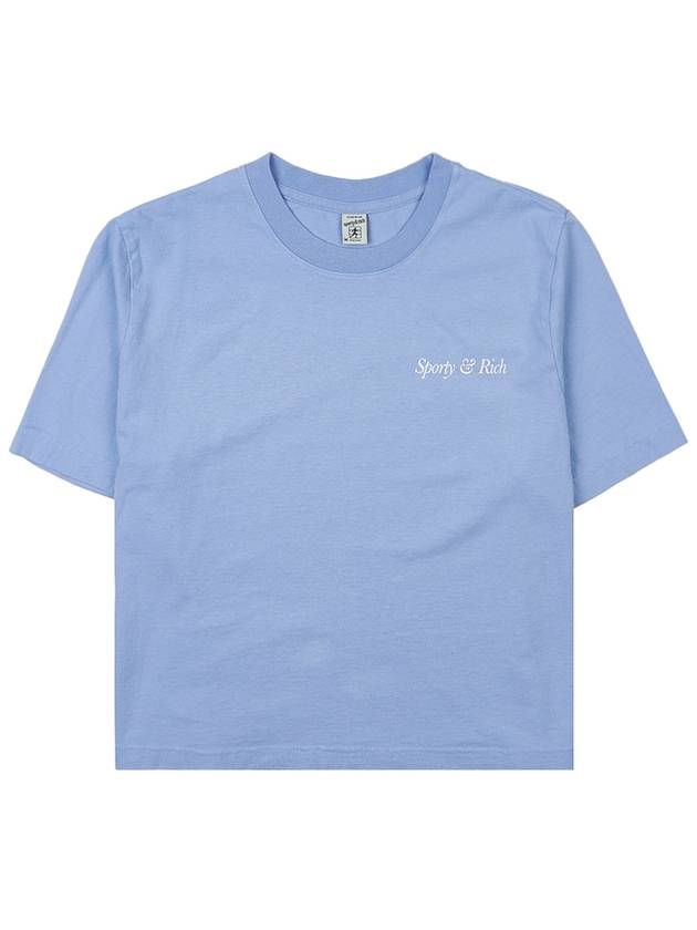 Logo Cropped Cotton Short Sleeve T-Shirt Light Blue - SPORTY & RICH - BALAAN 9