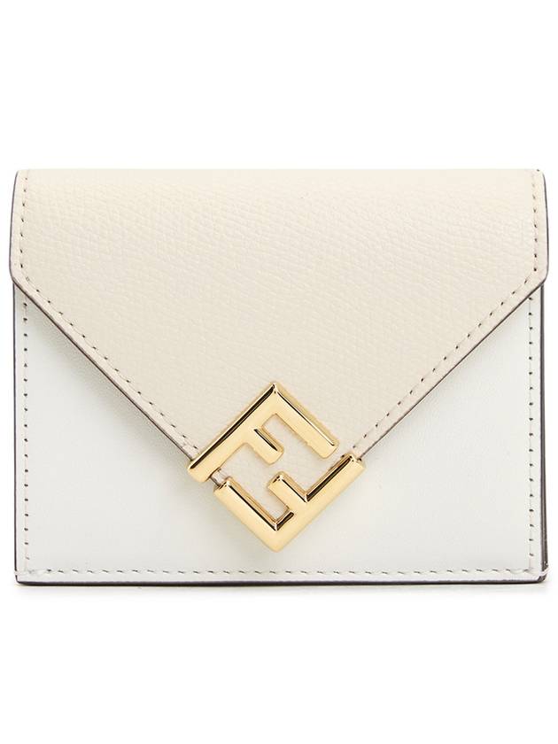 FF Diamond Tri-Fold Leather Half Wallet White - FENDI - BALAAN 2