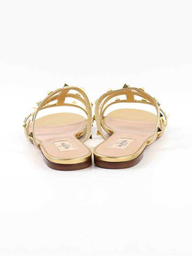 Women's Leather Rockstud Slippers Gold - VALENTINO - BALAAN 4