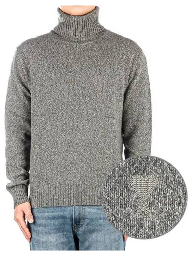 Heart Logo Cashmere Turtleneck Grey - AMI - BALAAN 2