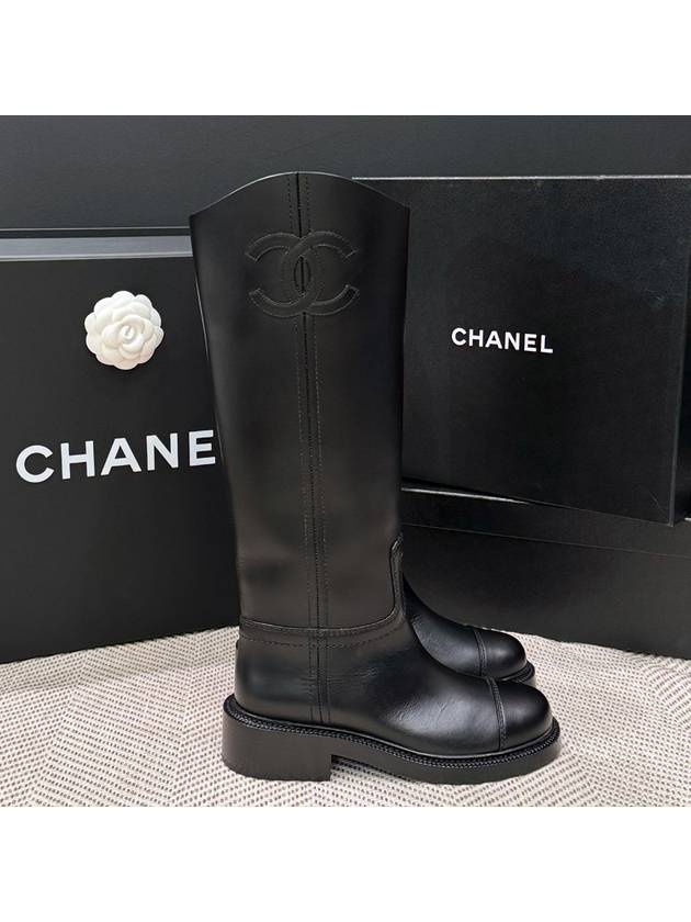 Logo Calfskin Long Boots Black - CHANEL - BALAAN 2