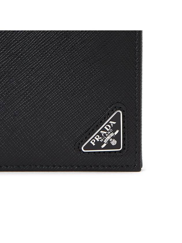 Triangular Logo Saffiano Half Wallet Black - PRADA - BALAAN 7