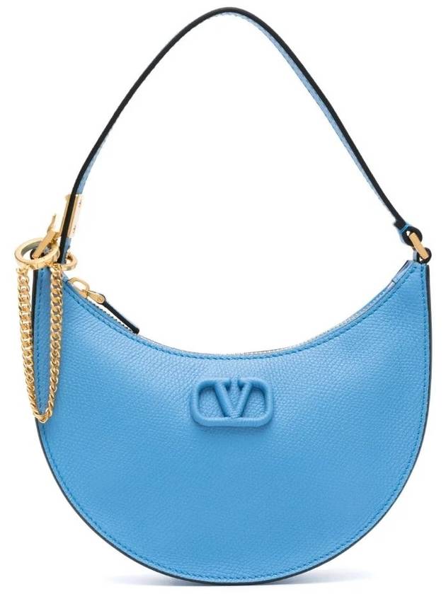 V Logo Hobo Leather Shoulder Bag Sky Blue - VALENTINO - BALAAN 9