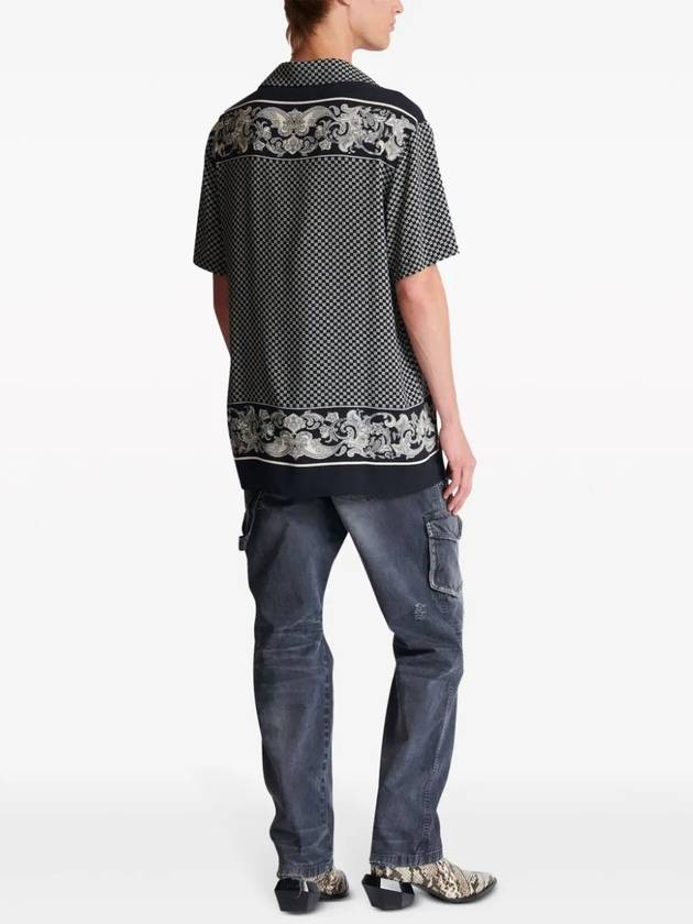 Paisley Mini Monogram Print Silk Short Sleeve Shirt Black - BALMAIN - BALAAN 5