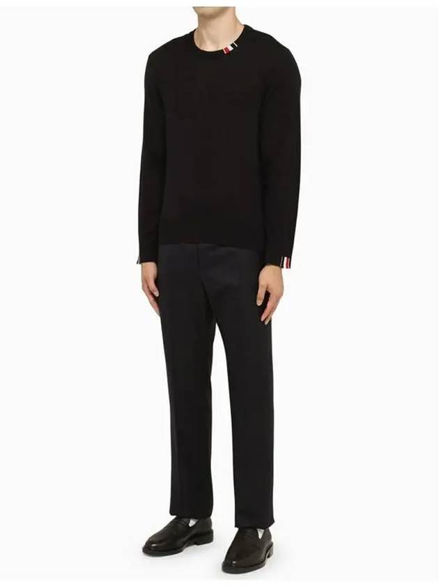 Intarsia Stitch Crew Neck Merino Wool Knit Top Navy - THOM BROWNE - BALAAN 6