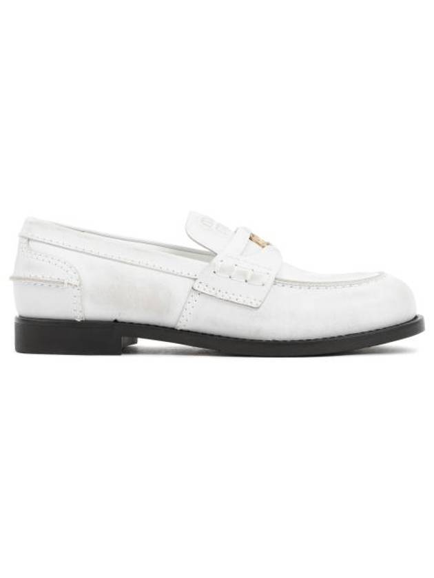 Penny Brushed Leather Loafers White - MIU MIU - BALAAN 1