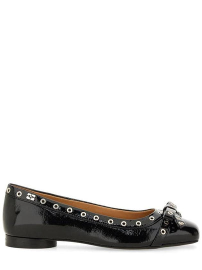 Eyelet Detail Bow Ballerina Black - GANNI - BALAAN 2